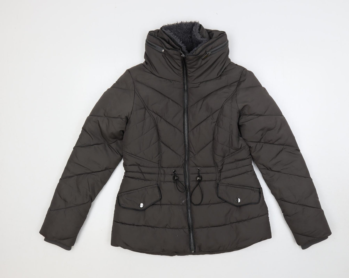 Oasis Womens Green Quilted Jacket Size XS Zip - Adjustable Waist