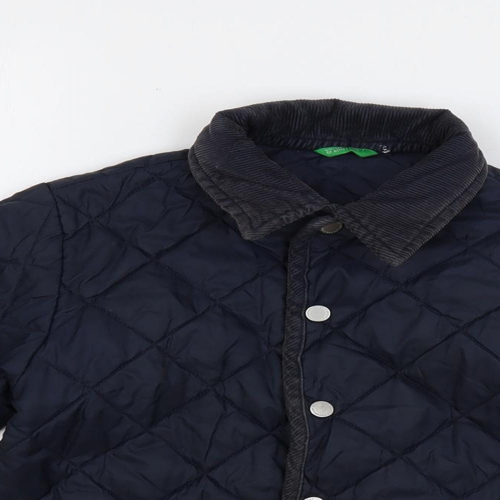 United Colors of Benetton Boys Blue Quilted Jacket Size 4 Years Snap