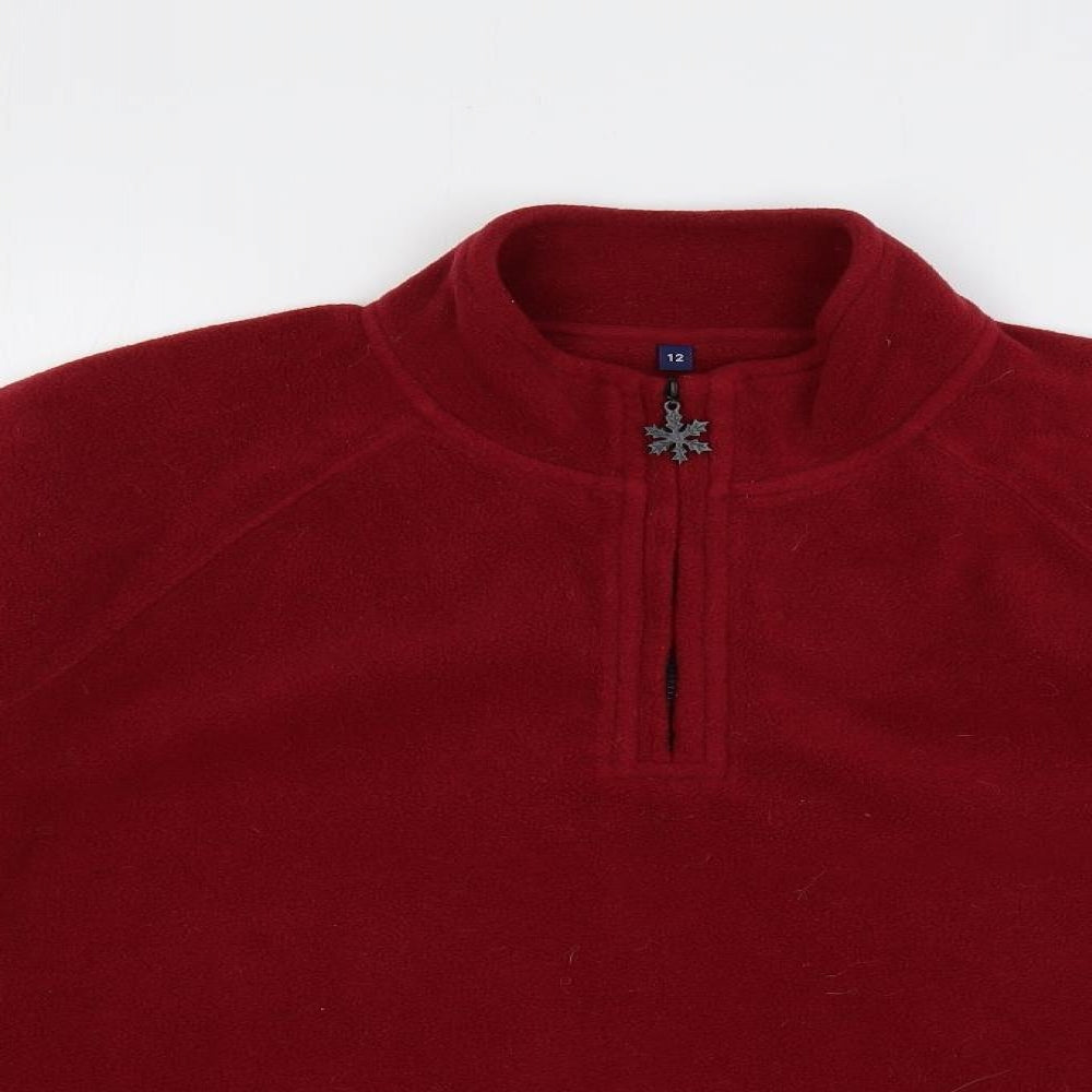 DASH Womens Red Geometric Polyester Pullover Sweatshirt Size 12 Zip - Embroidered