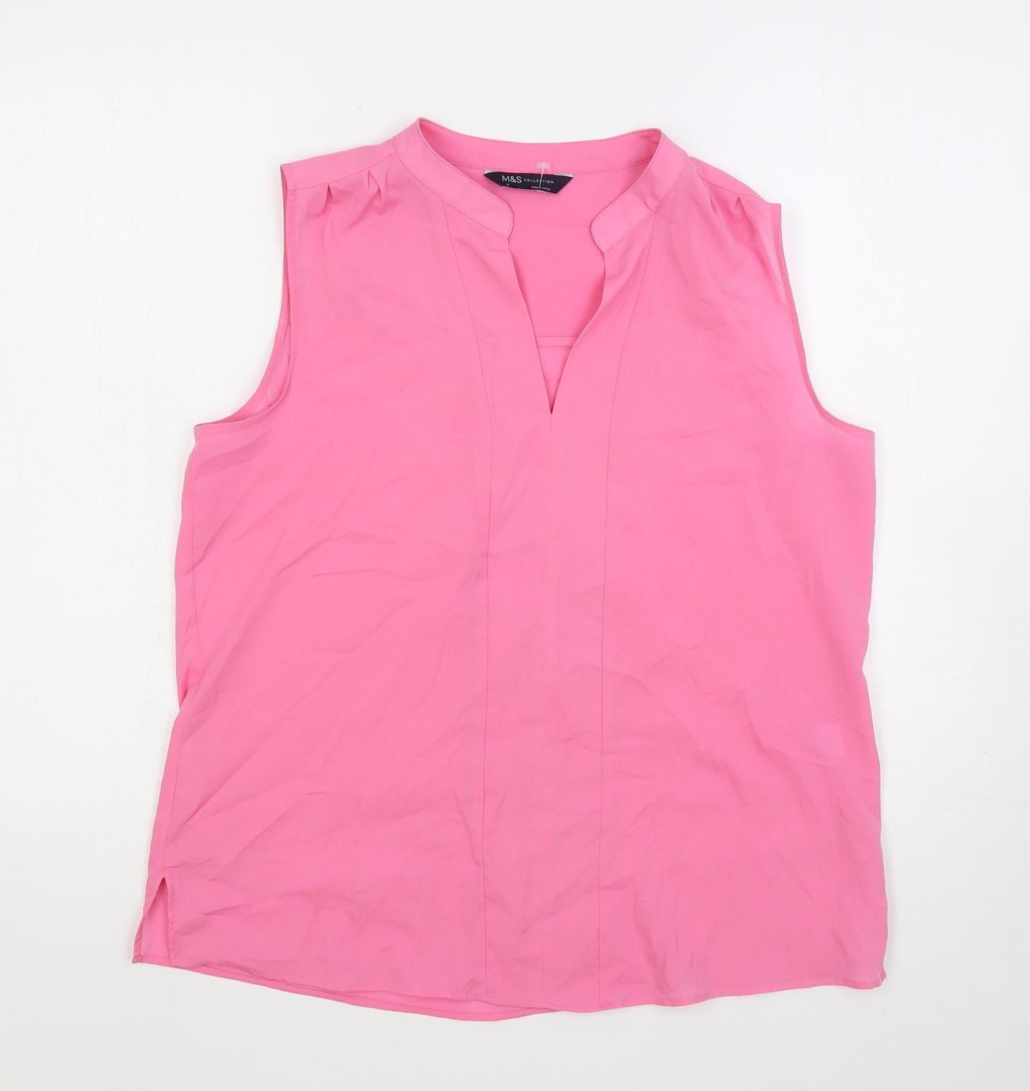 Marks and Spencer Womens Pink Polyester Basic Blouse Size 12 V-Neck