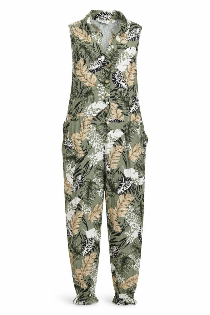 Dorothy Perkins Womens Green Floral Polyester Jumpsuit One-Piece Size 6 Button