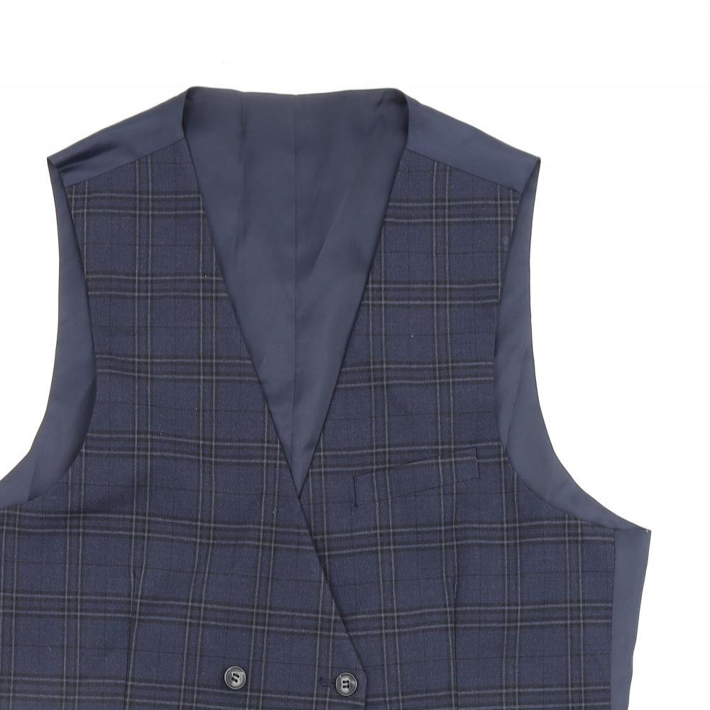 Marks and Spencer Mens Blue Check Polyester Jacket Blazer Size M Regular