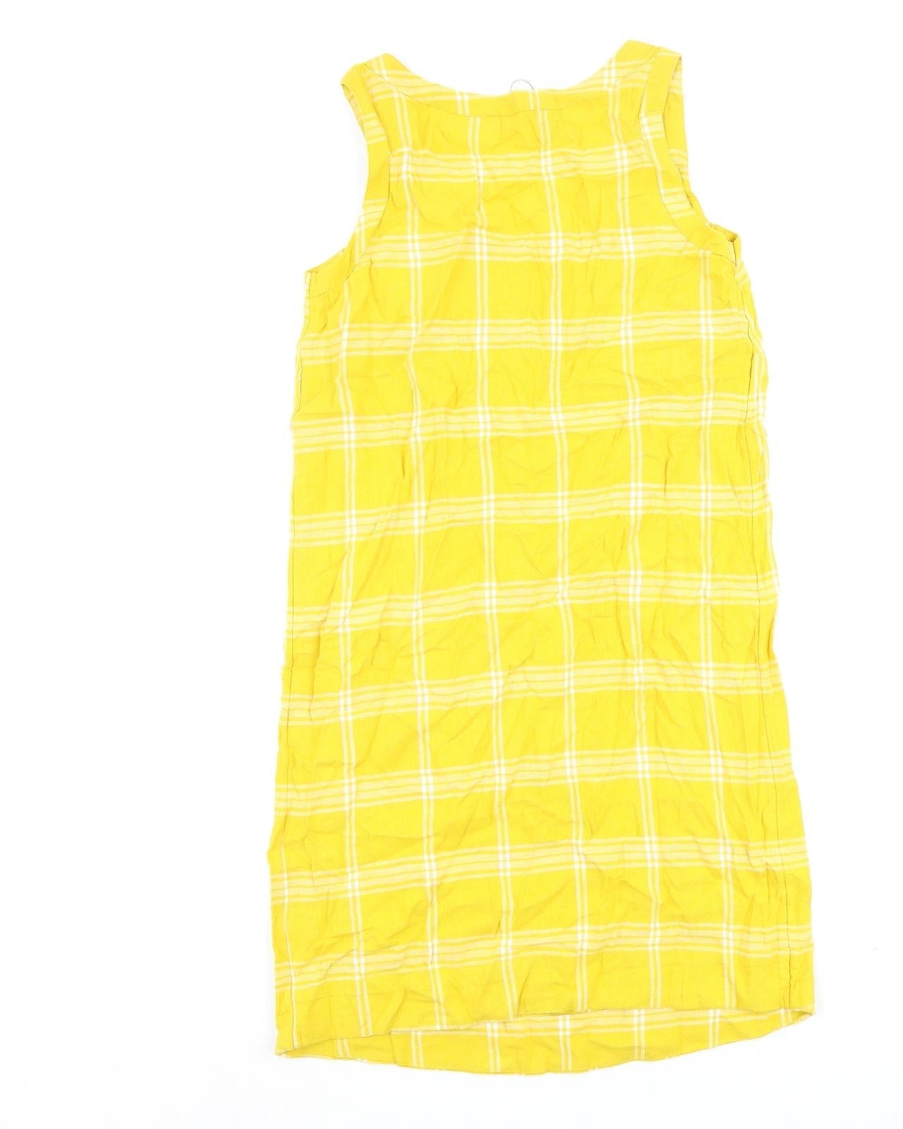 Marks and Spencer Womens Yellow Check Flax A-Line Size 8 Round Neck Pullover