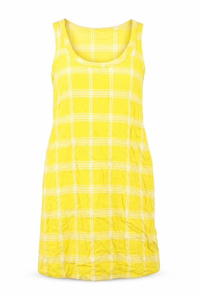 Marks and Spencer Womens Yellow Check Flax A-Line Size 10 Round Neck Pullover