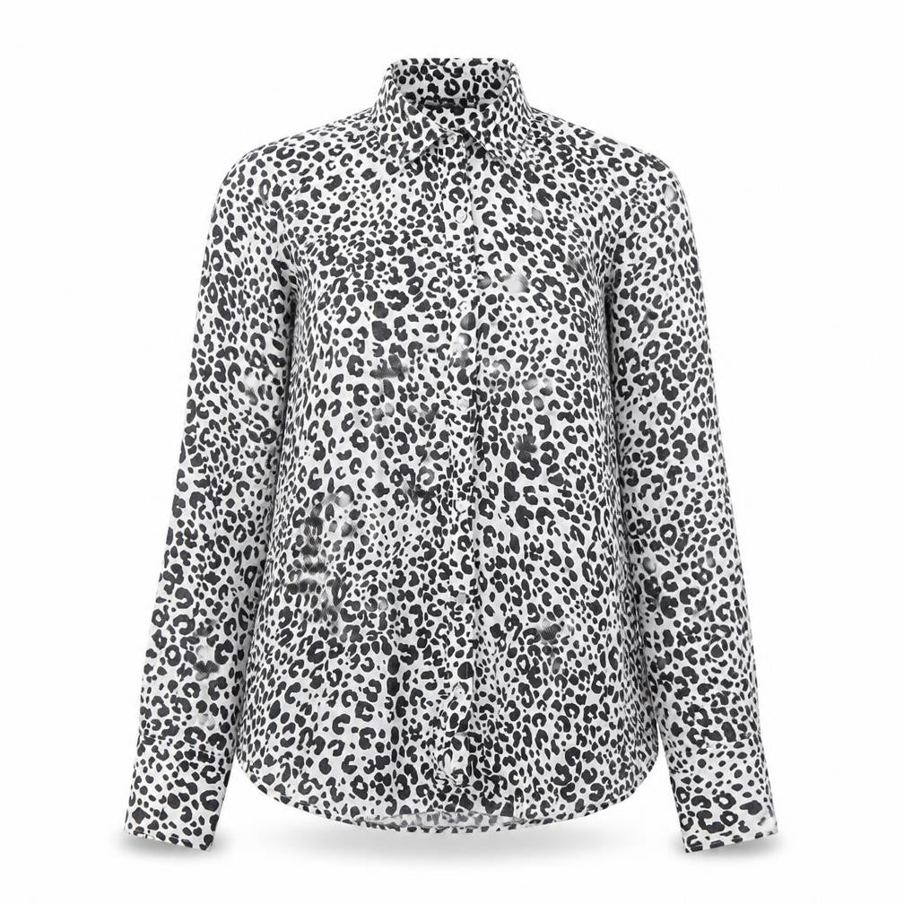 Marks and Spencer Womens Black Animal Print Cotton Basic Button-Up Size 8 Collared - Leopard Pattern