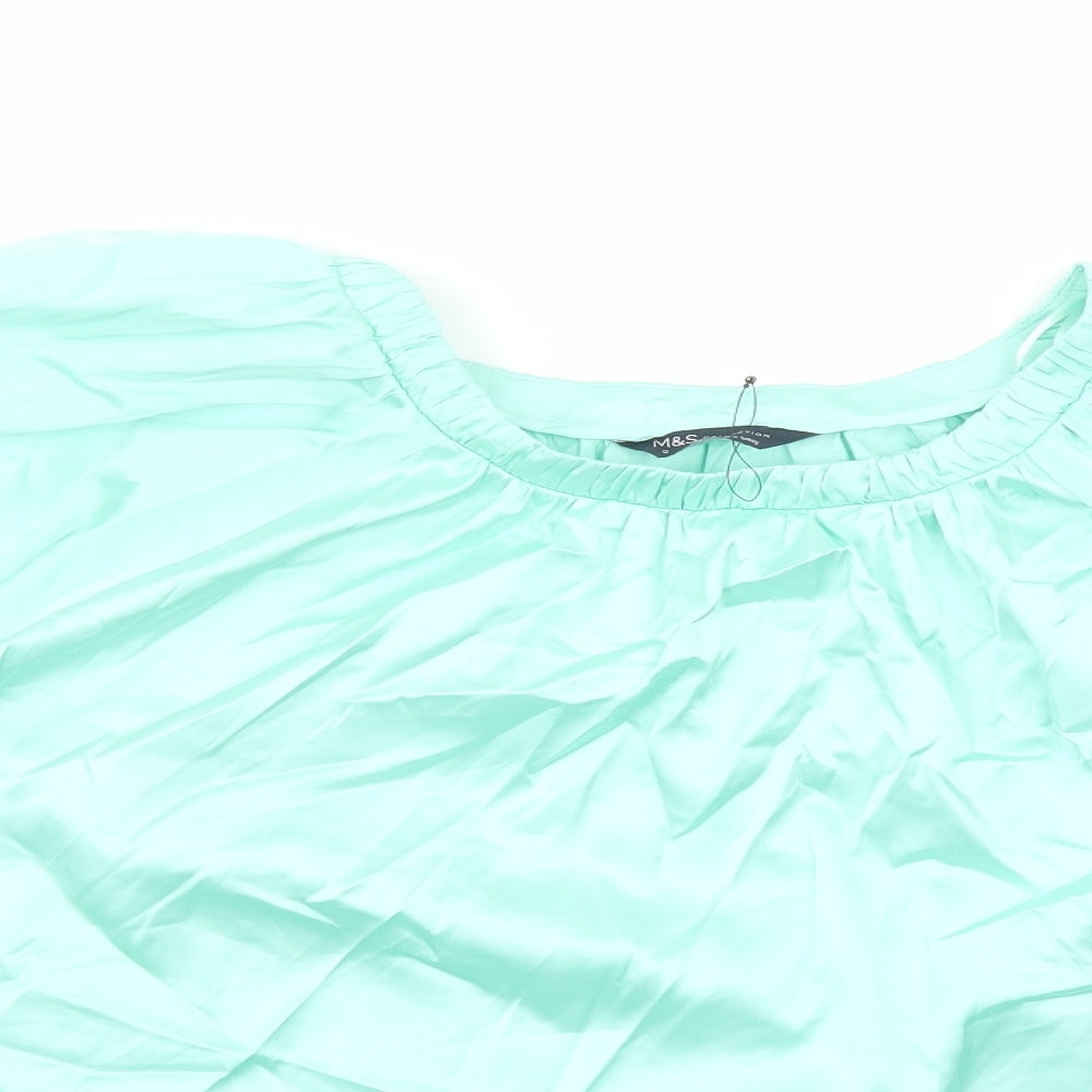 Marks and Spencer Womens Green Polyester Basic Blouse Size 12 Round Neck