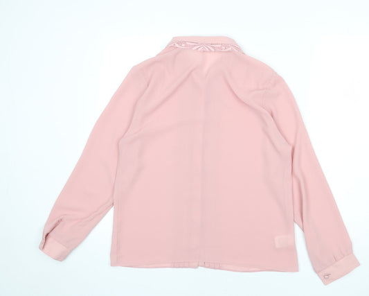 St Michael Womens Pink Polyester Basic Button-Up Size 12 Collared - Lace Detail