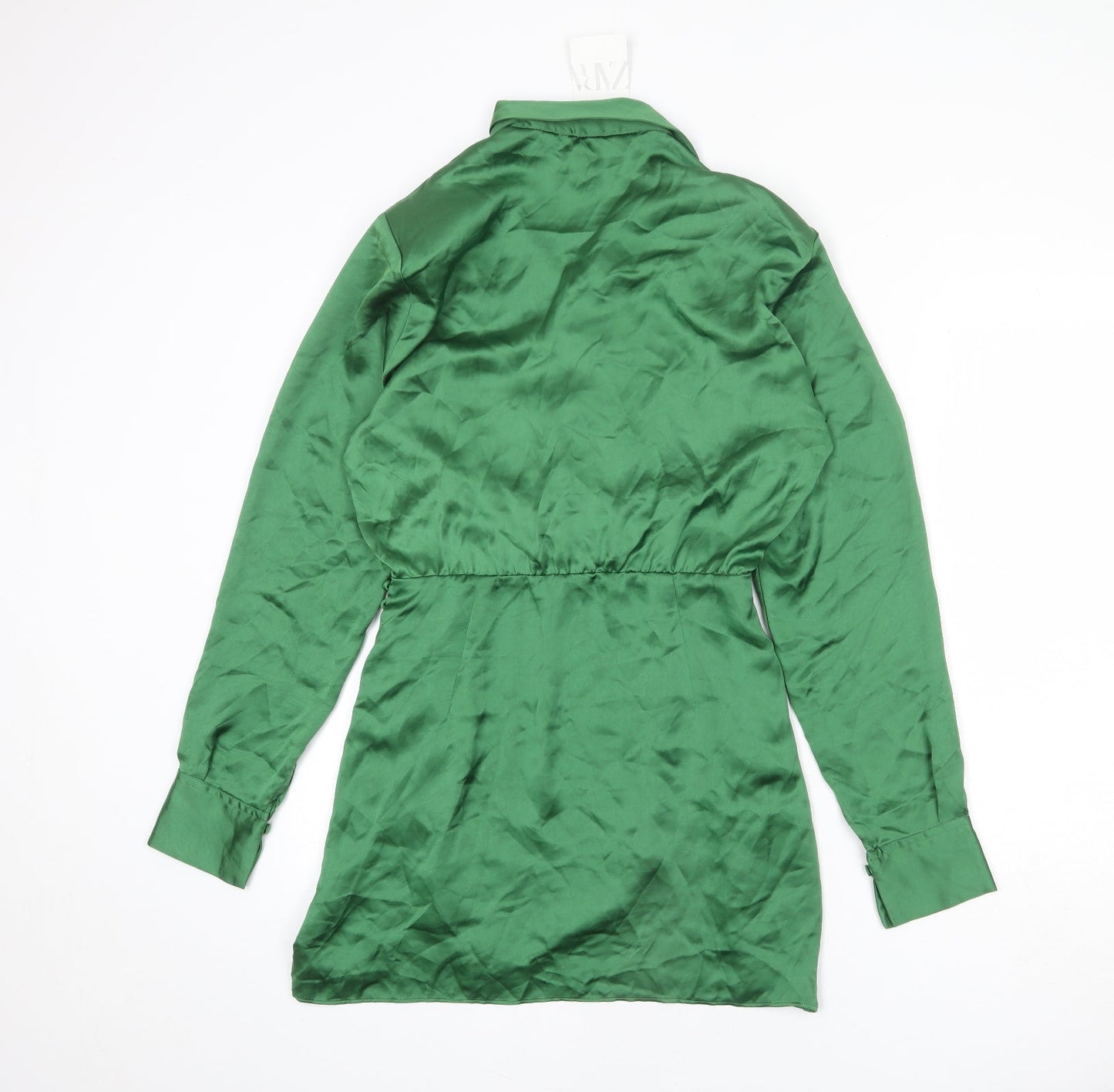 Zara Womens Green Polyester Shirt Dress Size S Collared Zip