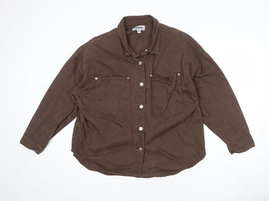New Look Womens Brown Jacket Size 14 Button - Distressed Hem