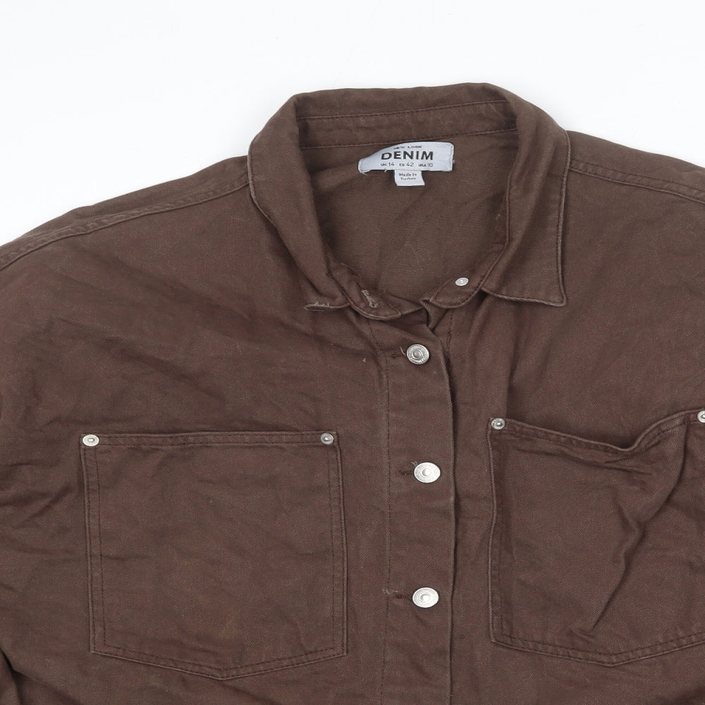 New Look Womens Brown Jacket Size 14 Button - Distressed Hem
