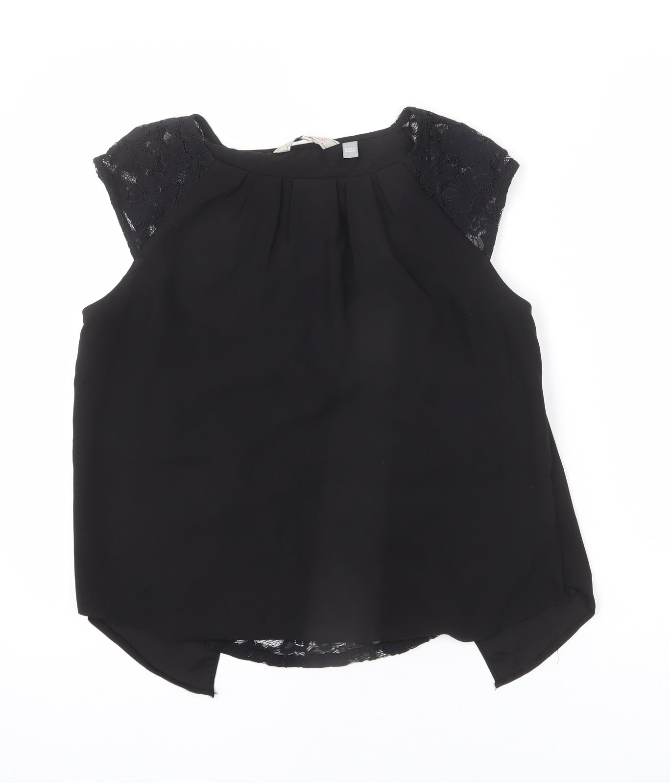 Billie & Blossom Womens Black Polyester Basic Blouse Size 12 Round Neck - Lace Detail