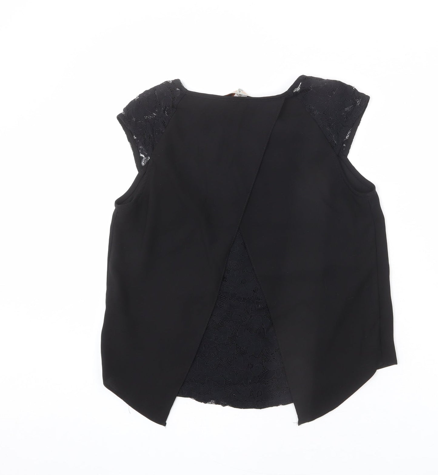 Billie & Blossom Womens Black Polyester Basic Blouse Size 12 Round Neck - Lace Detail