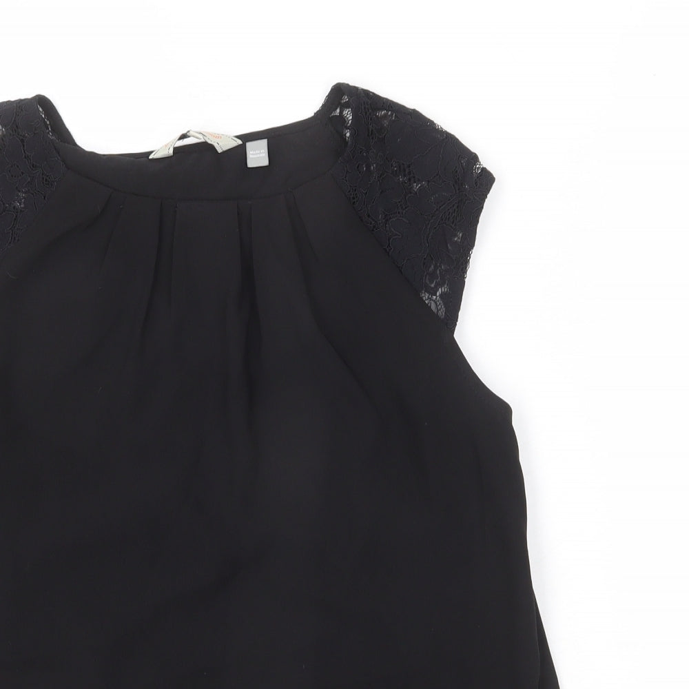 Billie & Blossom Womens Black Polyester Basic Blouse Size 12 Round Neck - Lace Detail