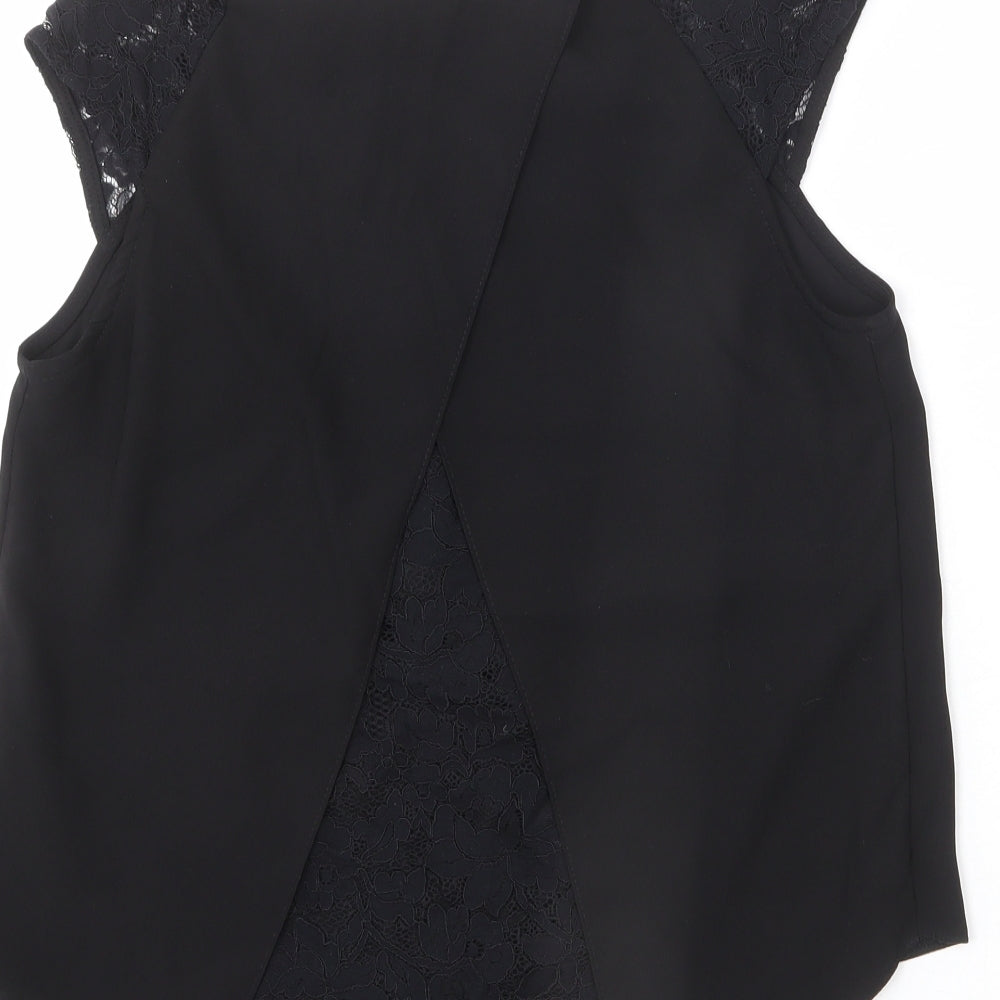 Billie & Blossom Womens Black Polyester Basic Blouse Size 12 Round Neck - Lace Detail
