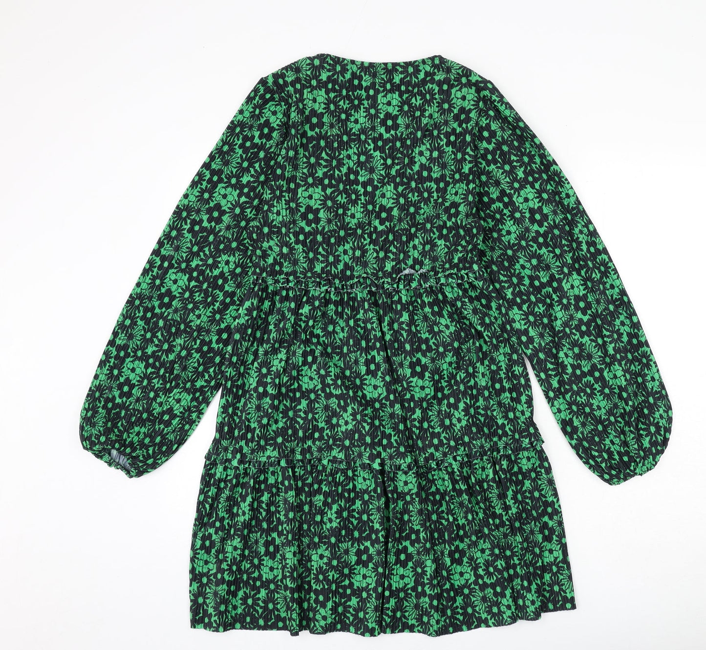Zara Womens Green Floral Polyester A-Line Size M V-Neck Pullover