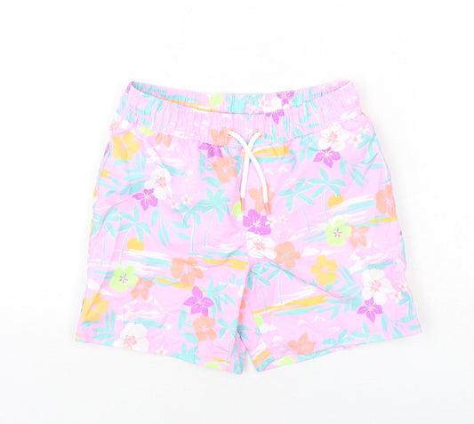 Marks and Spencer Boys Purple Geometric Polyester Bermuda Shorts Size 6-7 Years L6 in Regular Drawstring - Palm Tree, Beach, Leaves
