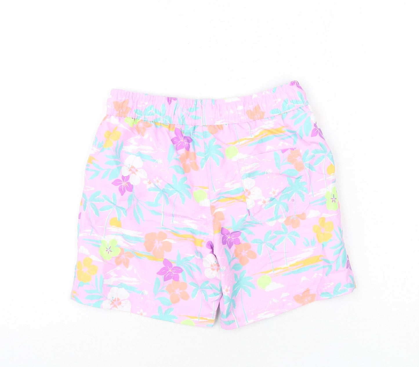 Marks and Spencer Boys Purple Geometric Polyester Bermuda Shorts Size 6-7 Years L6 in Regular Drawstring - Palm Tree, Beach, Leaves