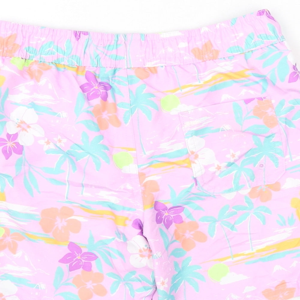Marks and Spencer Boys Purple Geometric Polyester Bermuda Shorts Size 6-7 Years L6 in Regular Drawstring - Palm Tree, Beach, Leaves