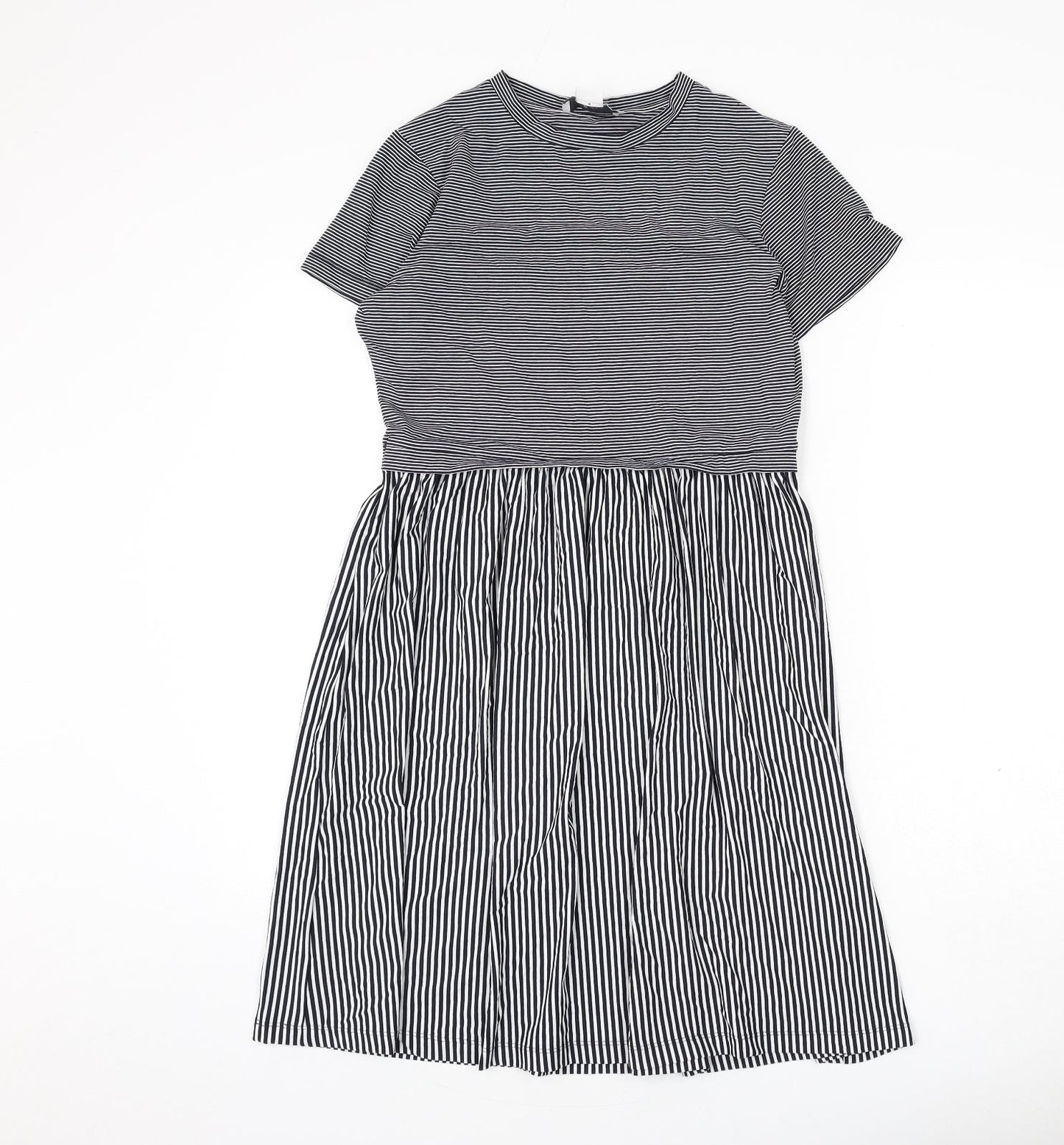 &et Womens Blue Striped Viscose A-Line Size 8 Round Neck Pullover