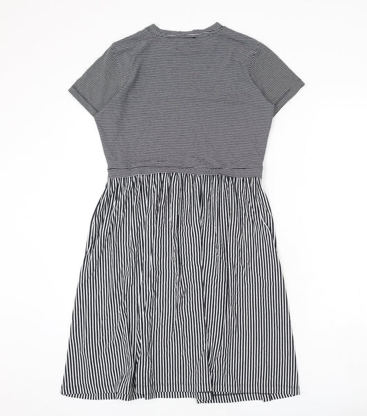 &et Womens Blue Striped Viscose A-Line Size 8 Round Neck Pullover