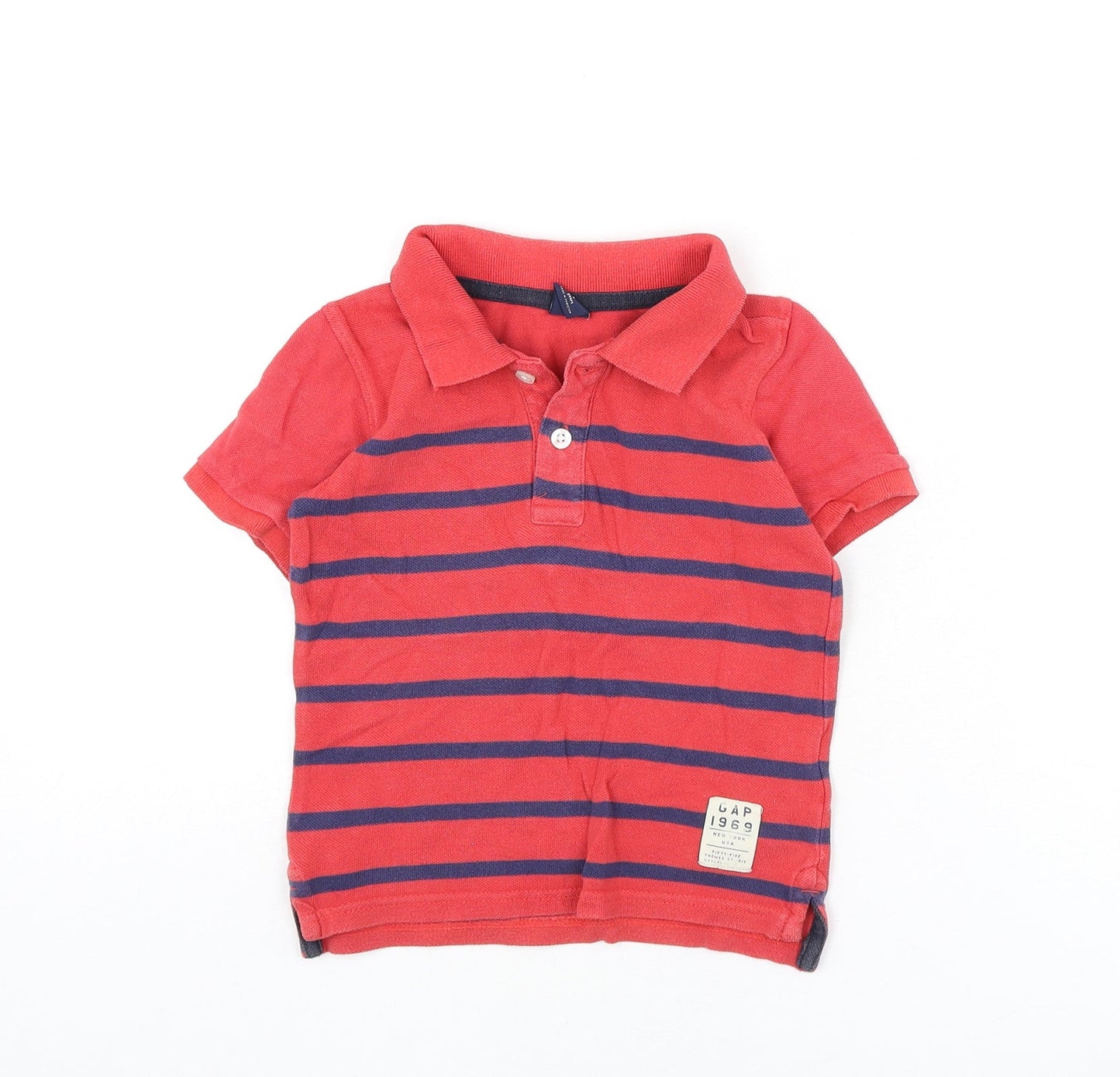 Gap Boys Red Striped Cotton Basic Polo Size 3 Years Collared Button