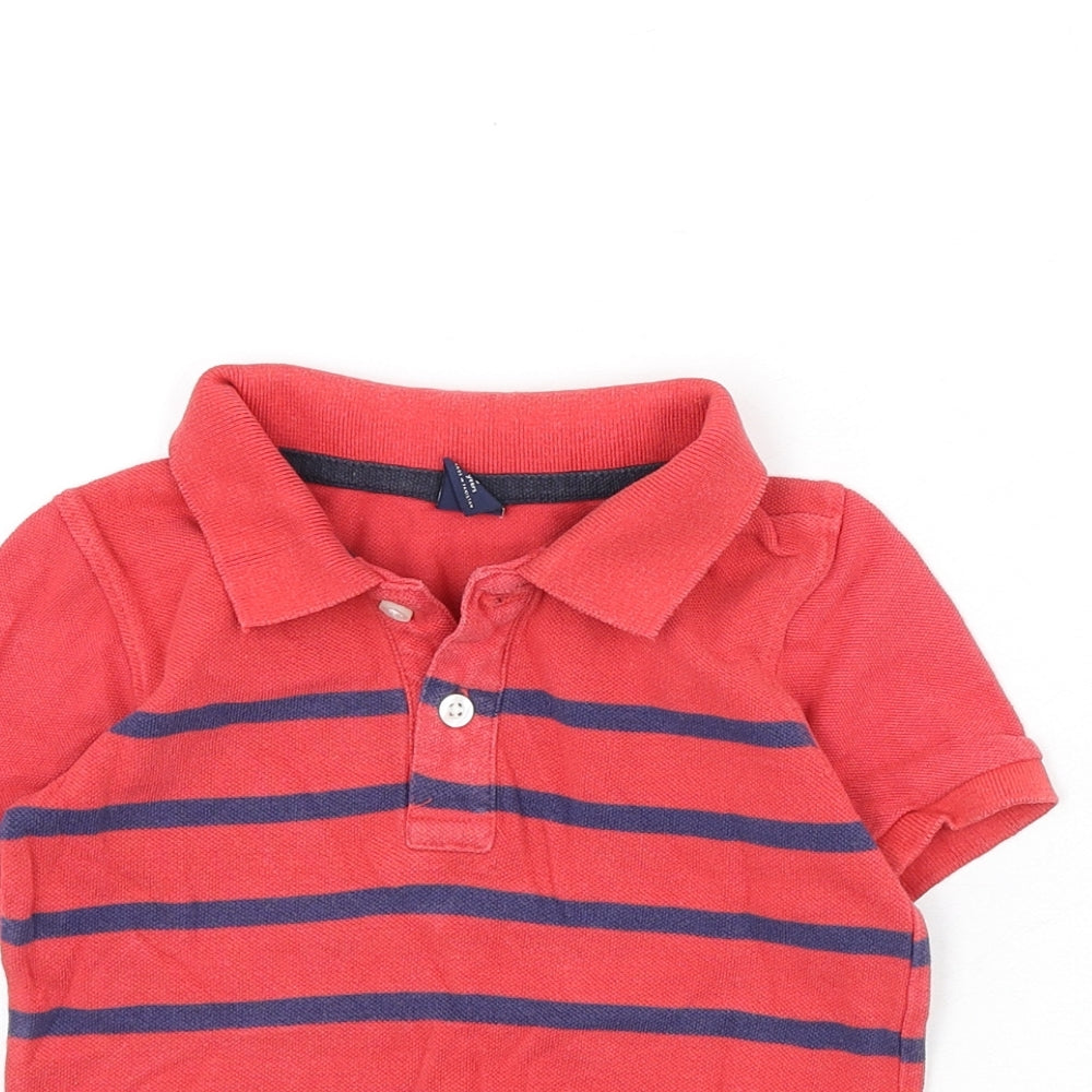Gap Boys Red Striped Cotton Basic Polo Size 3 Years Collared Button