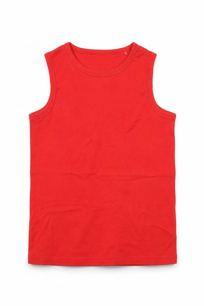 Front view of Next girls’ red 100% cotton basic tank, size 7-8, years round neck pullover