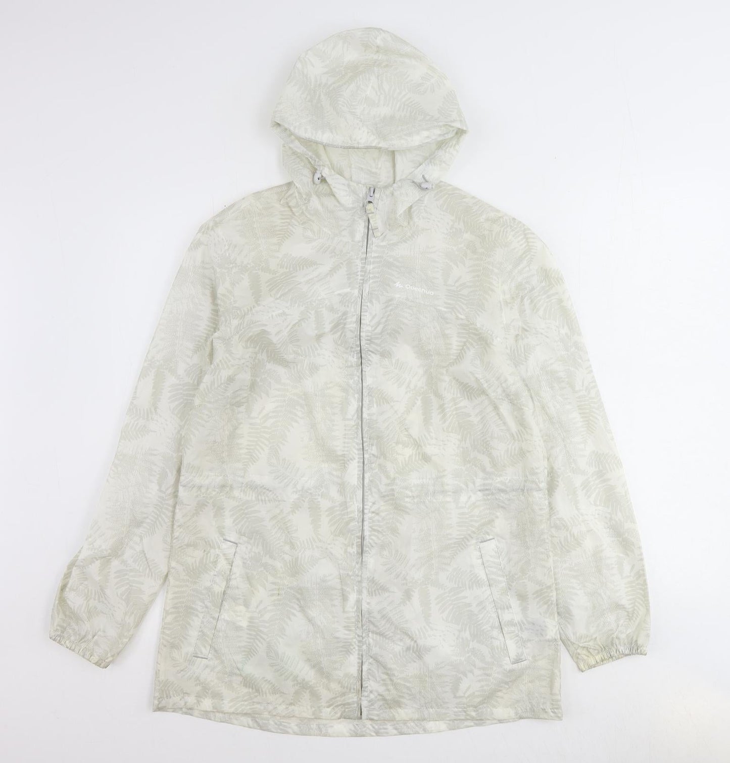 Quechua Womens Beige Geometric Rain Coat Coat Size S Zip - Leaf Print