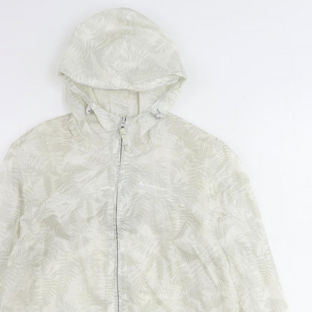Quechua Womens Beige Geometric Rain Coat Coat Size S Zip - Leaf Print