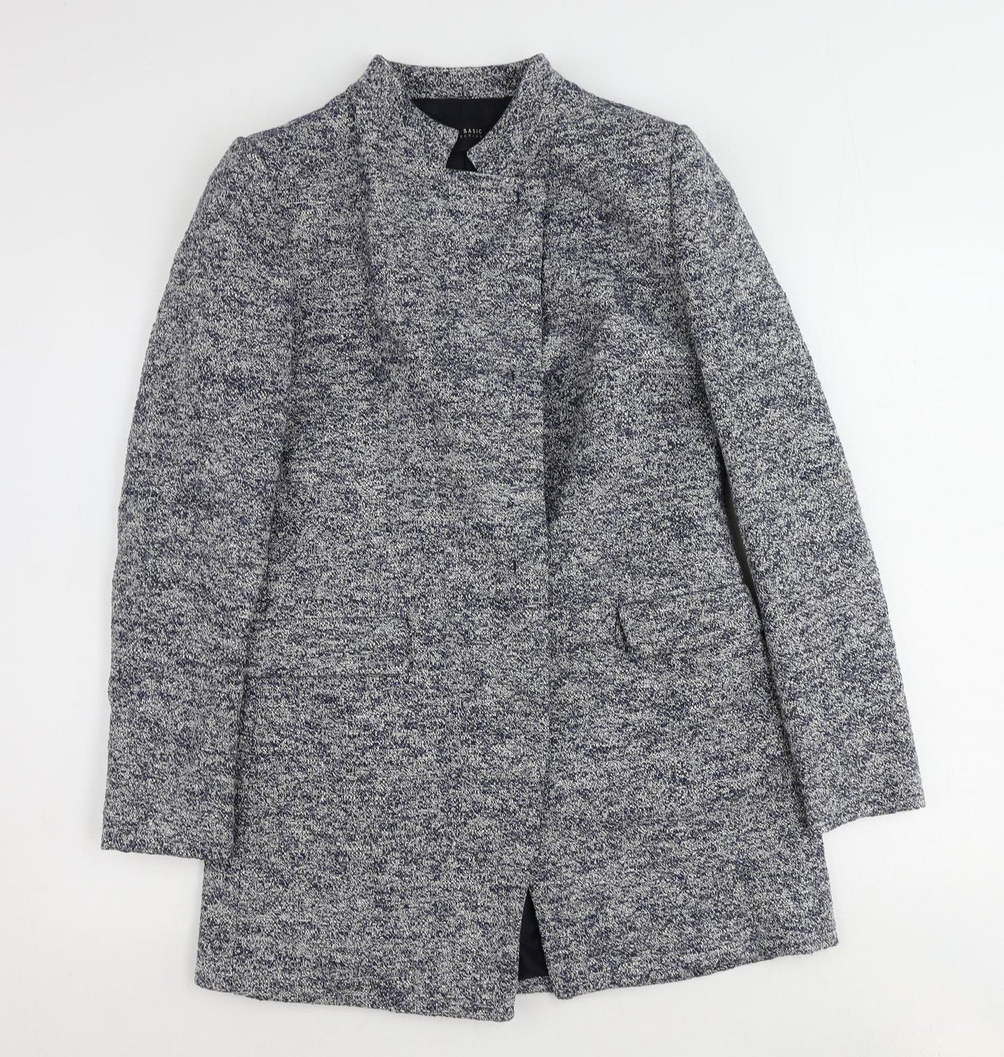 Zara Womens Blue Overcoat Coat Size L Snap