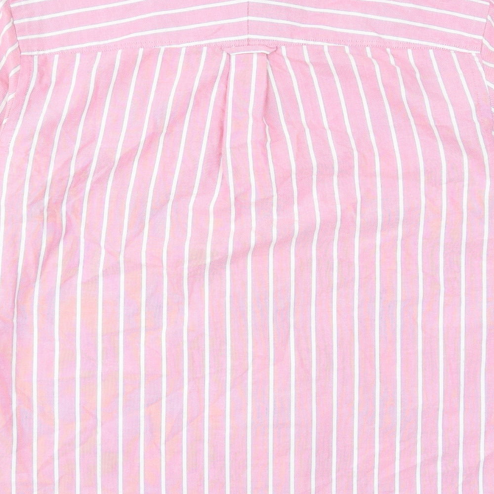 John Lewis Mens Pink Striped Cotton Button-Up Size S Collared Button - Pocket