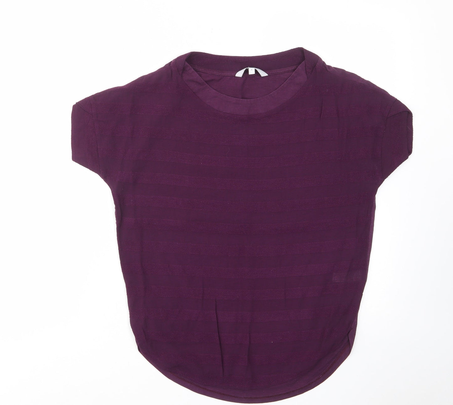 NEXT Womens Purple Striped Viscose Basic T-Shirt Size 8 Crew Neck - Ruched Sides