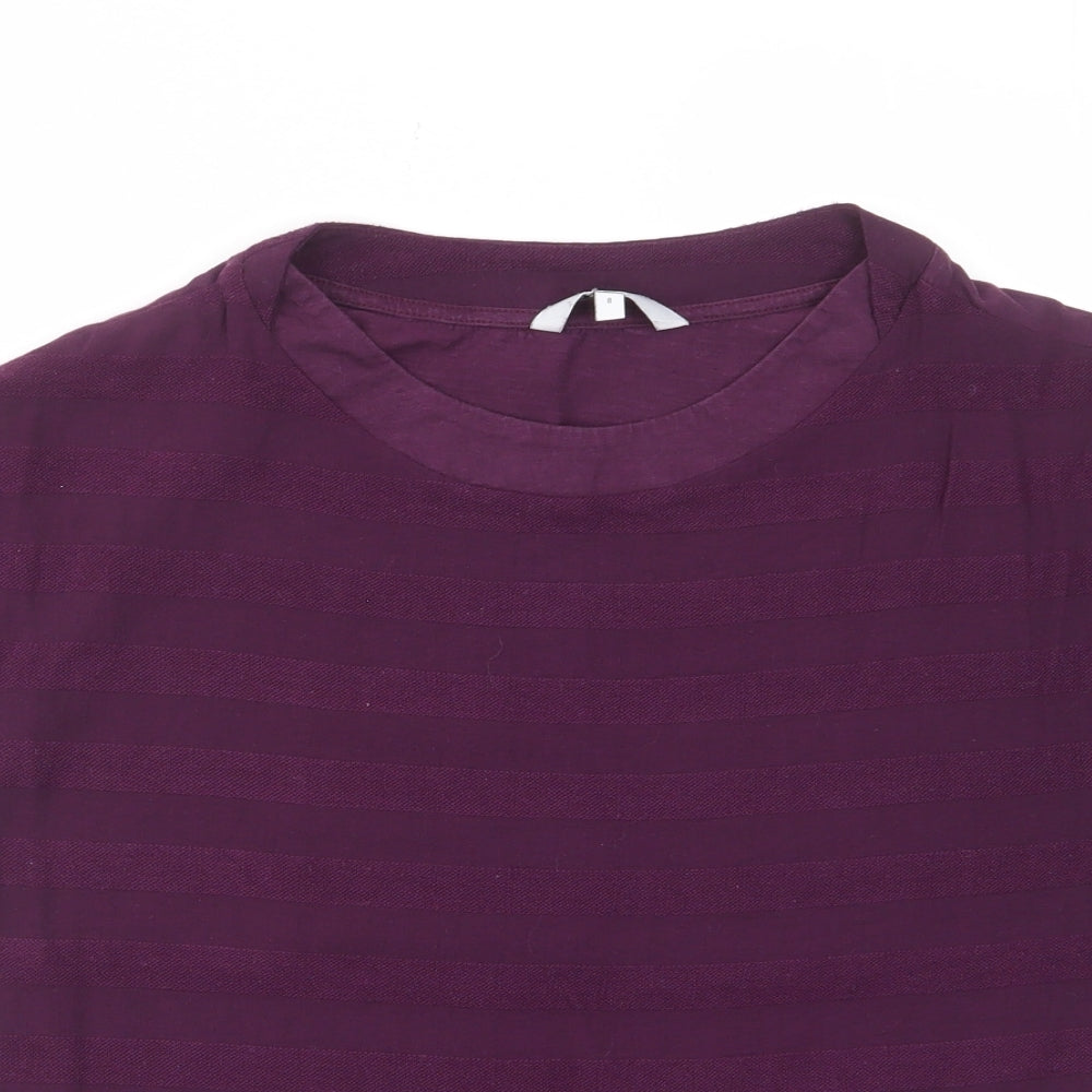 NEXT Womens Purple Striped Viscose Basic T-Shirt Size 8 Crew Neck - Ruched Sides