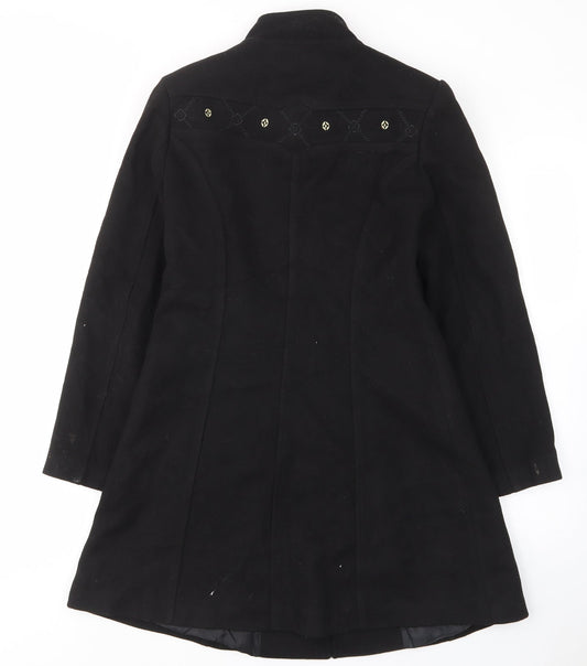 Tasan Womens Black Argyle/Diamond Overcoat Coat Size S Snap - Pockets, Embroided, Collared, Gitter