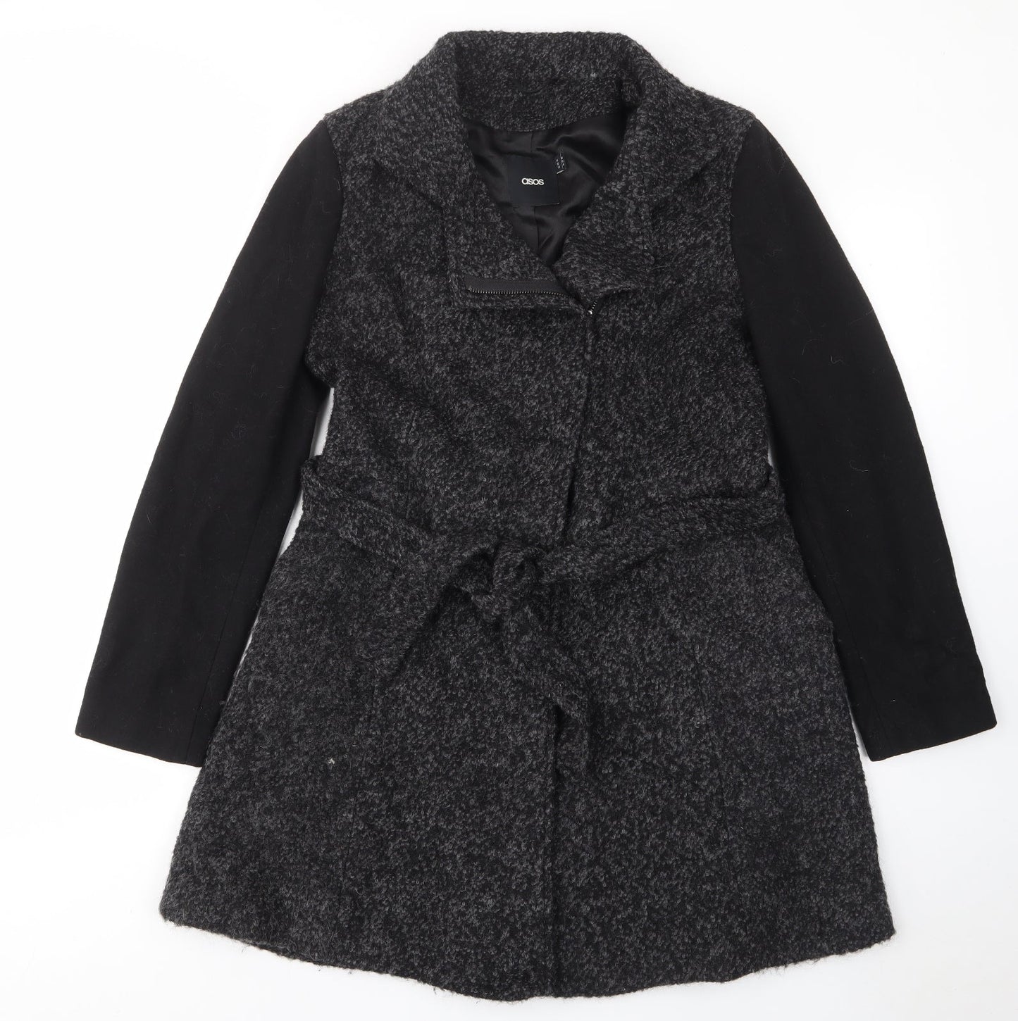 ASOS Womens Grey Overcoat Coat Size 10 Zip - Pockets, Belted