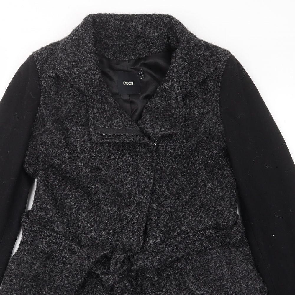 ASOS Womens Grey Overcoat Coat Size 10 Zip - Pockets, Belted