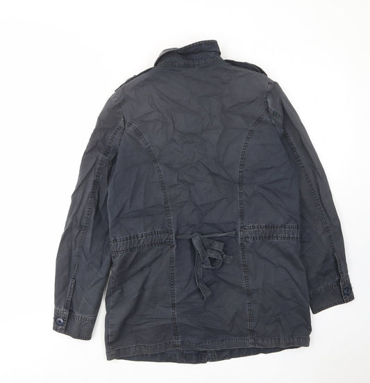 Oasis Womens Blue Military Jacket Jacket Size 12 Zip - Buttons, Collared, Tie
