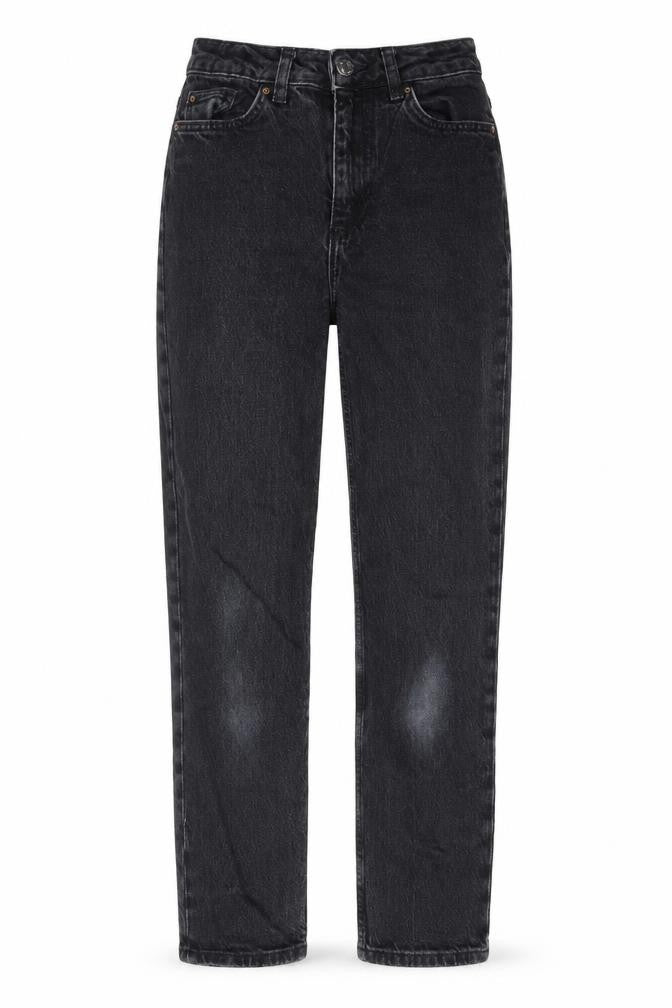 Front view of Denim & Co. women’s black cotton straight jeans, size UK 6, 27-inch leg regular zip - pockets, belt loops