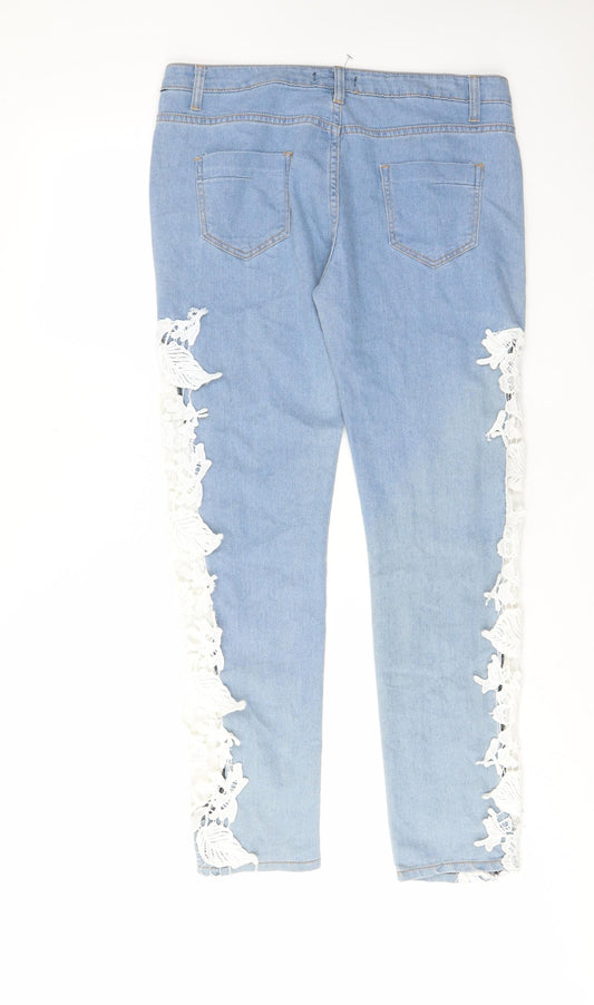CBR Womens Blue Cotton Straight Jeans Size XL L29 in Regular Zip - Pockets, Belt Loops, Crochet