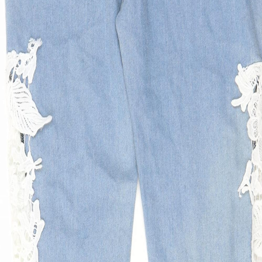 CBR Womens Blue Cotton Straight Jeans Size XL L29 in Regular Zip - Pockets, Belt Loops, Crochet