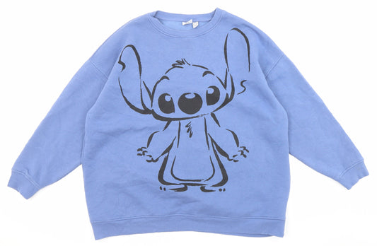 Disney Womens Blue Cotton Pullover Sweatshirt Size 12 Pullover - Stitch, Size 12-14
