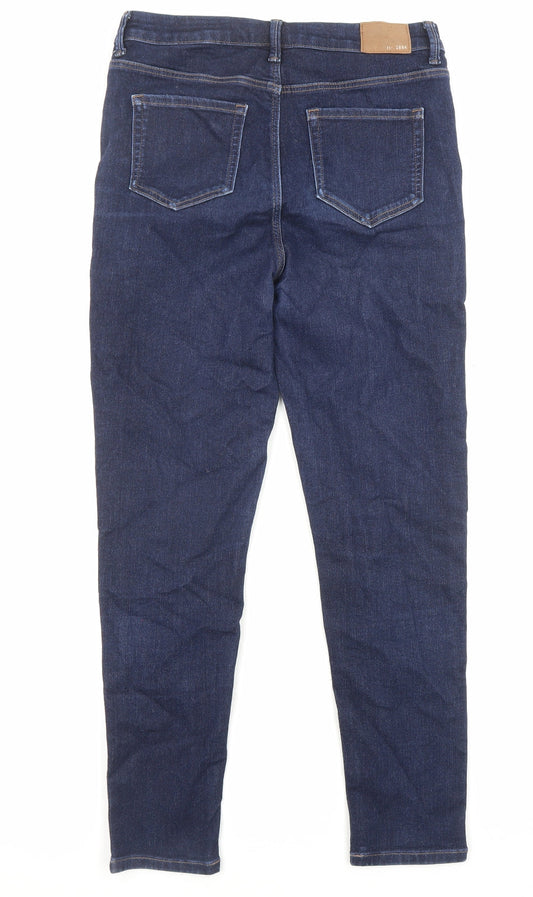 Marks and Spencer Womens Blue Cotton Skinny Jeans Size 12 L27 in Regular Zip - Pockets