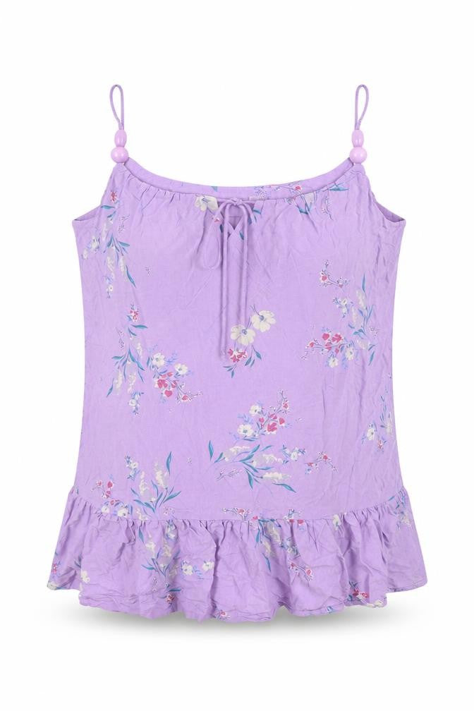 In Other Words Womens Purple Floral Viscose Basic Tank Size 16 Round Neck - Beads, Keyhole Neckline