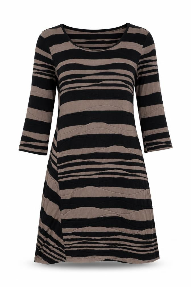 Adini Womens Brown Striped 100% Cotton A-Line Size L Round Neck Pullover
