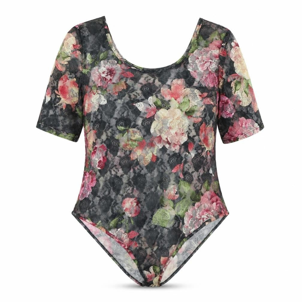 South Womens Grey Floral Polyester Bodysuit One-Piece Size 16 Snap