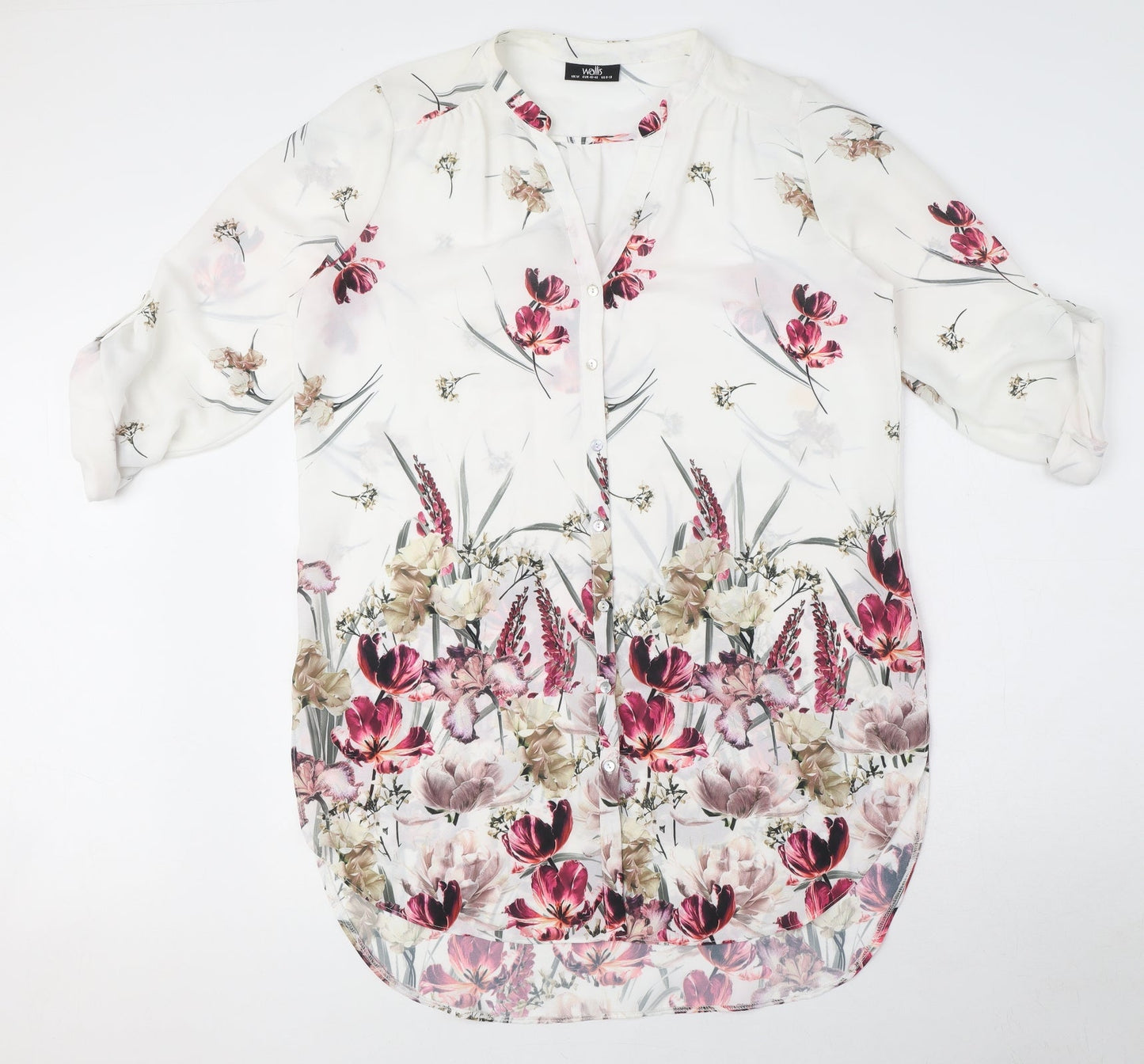 Wallis Womens White Floral Polyester Shirt Dress Size M V-Neck Button