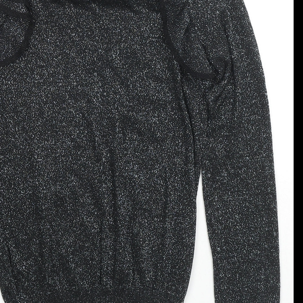 Marks and Spencer Womens Black Round Neck Viscose Pullover Jumper Size 8 - Glitter