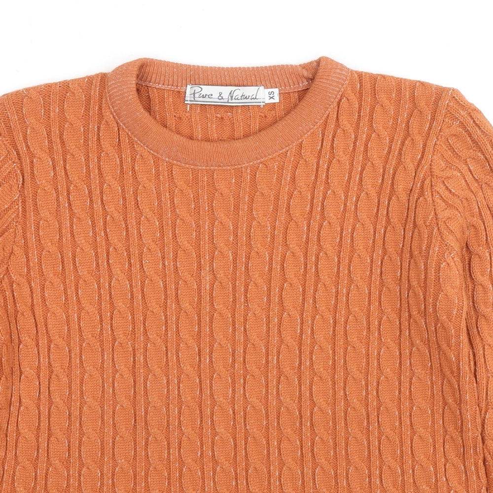 Pure & Natural Womens Orange Round Neck Acrylic Pullover Jumper Size XS