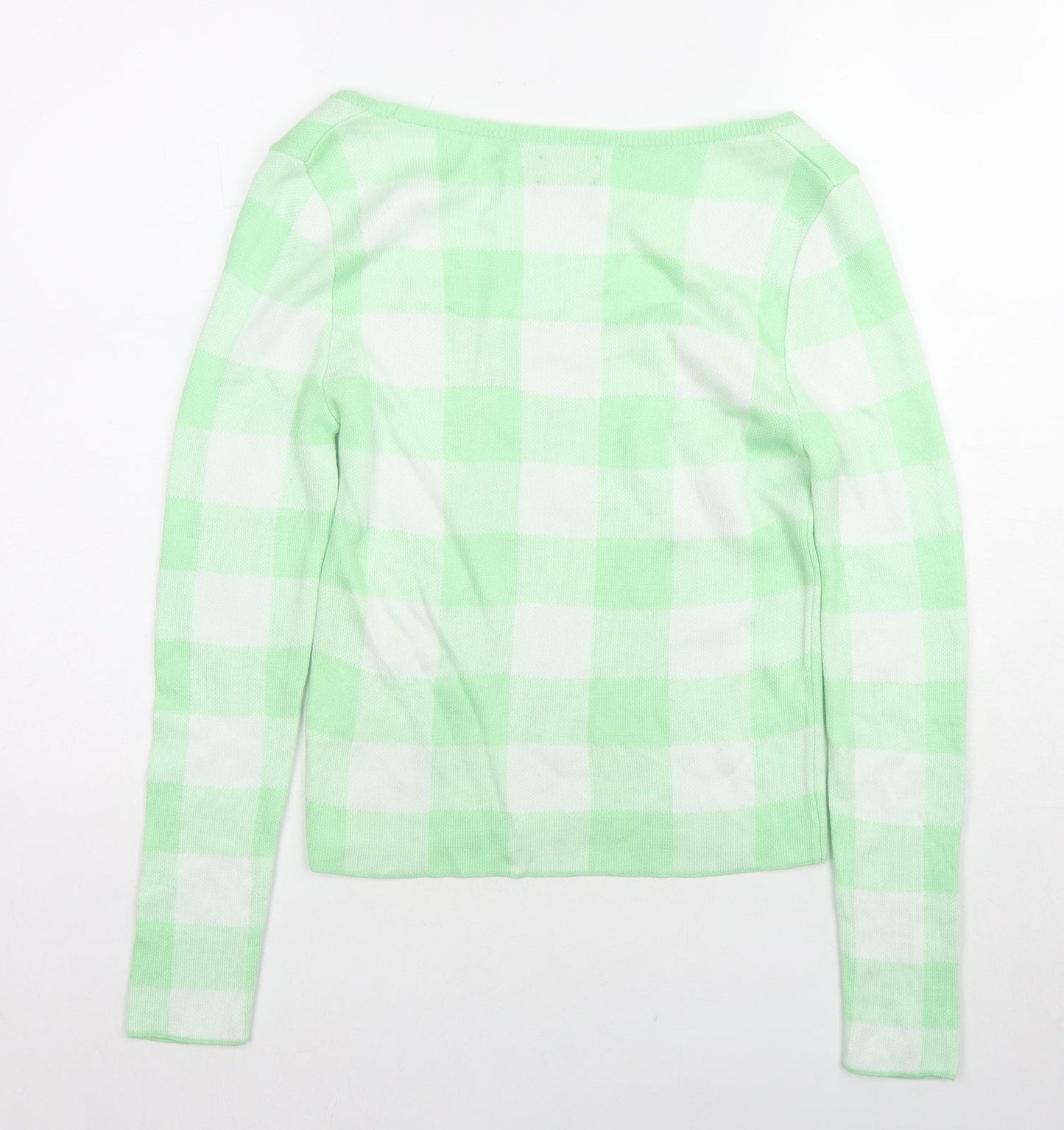ASOS Womens Green Square Neck Check Acrylic Pullover Jumper Size 8