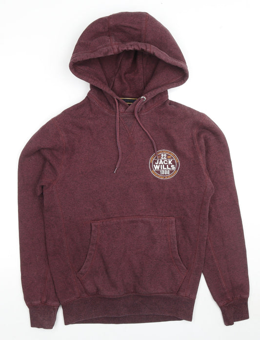 Jack Wills Mens Red Cotton Pullover Hoodie Size XS - Logo